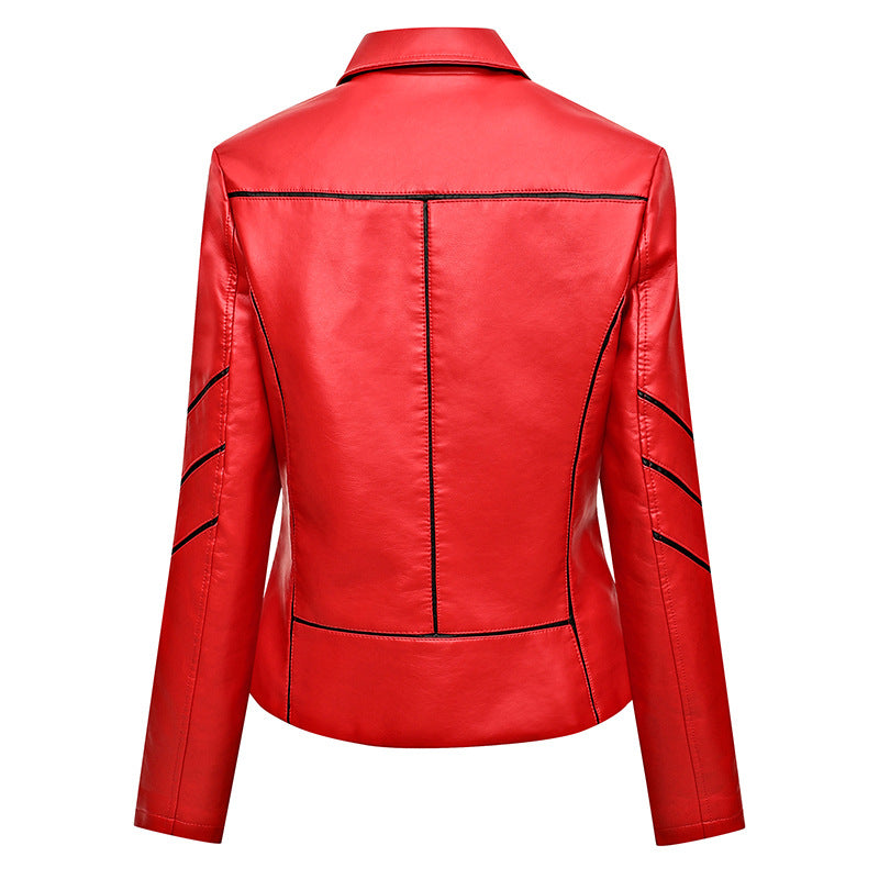 Damen Taillierte Kunstleder-Bikerjacke mit Ziernähten und Reißverschlusstaschen Shop Nory