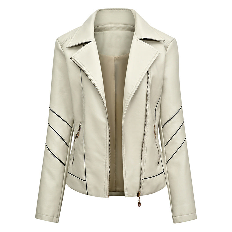 Damen Taillierte Kunstleder-Bikerjacke mit Ziernähten und Reißverschlusstaschen Shop Nory
