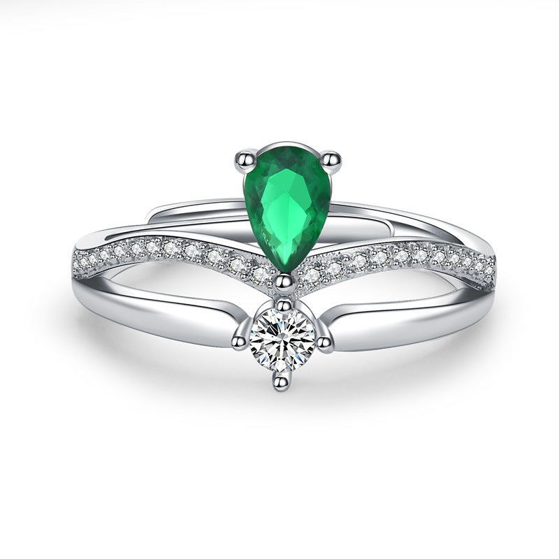 Damenring mit elegantem, tropfenförmigem Edelsteinbesatz und Zirkonia-Details Shop Nory
