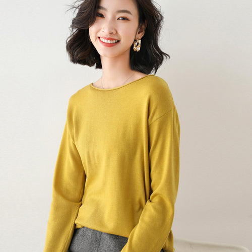 Damen Leichter Feinstrick-Pullover mit weitem Rundhalsausschnitt und legerem Schnitt Shop Nory