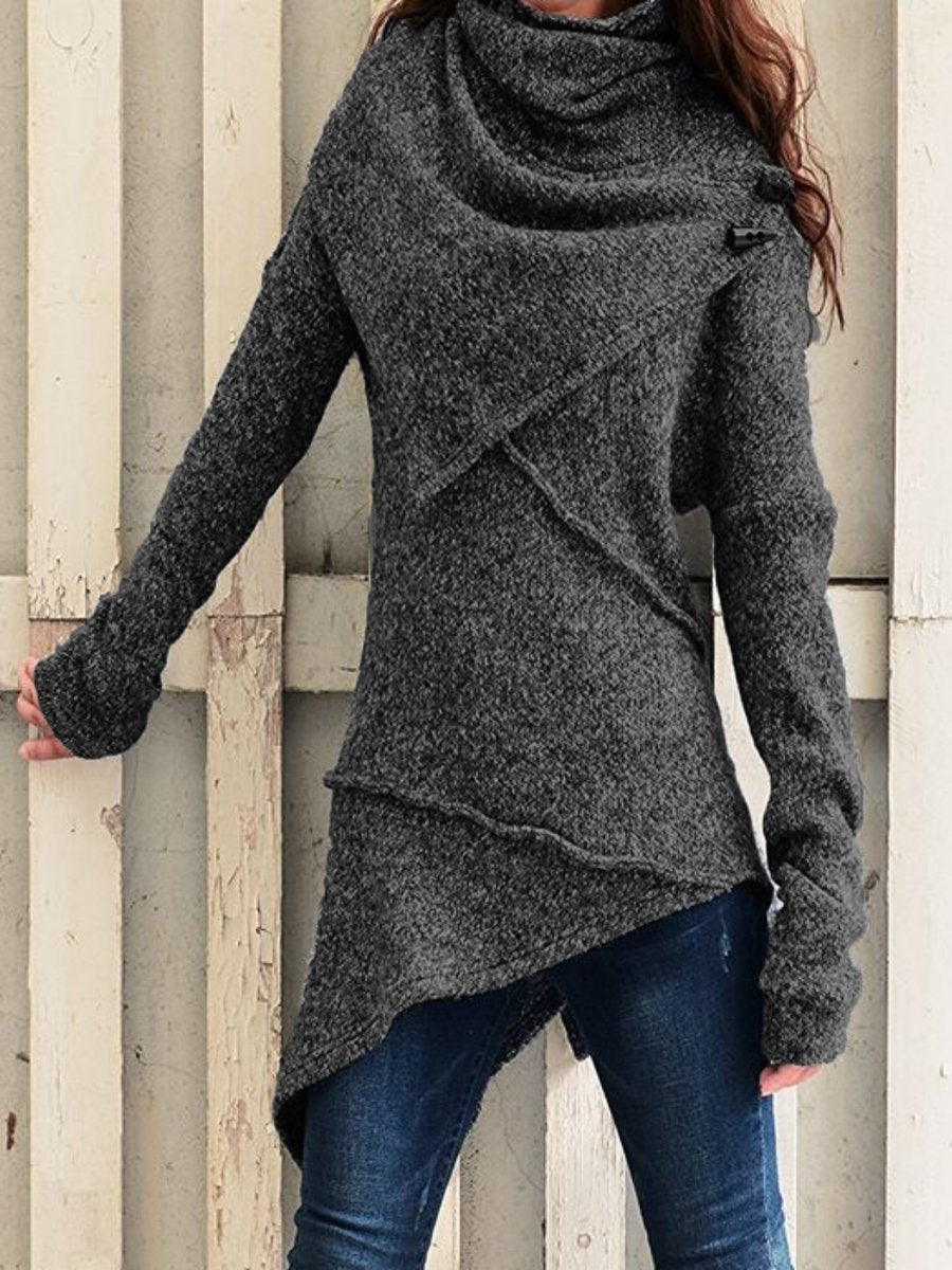 Damen asymmetrischer Boucle-Strickpullover mit großem Schalfkragen Shop Nory
