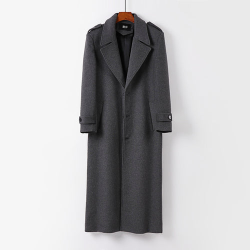 Herren Maxilanger einreihiger Wollmantel mit Schalkragen Schulterpatten und Bindegürtel Shop Nory