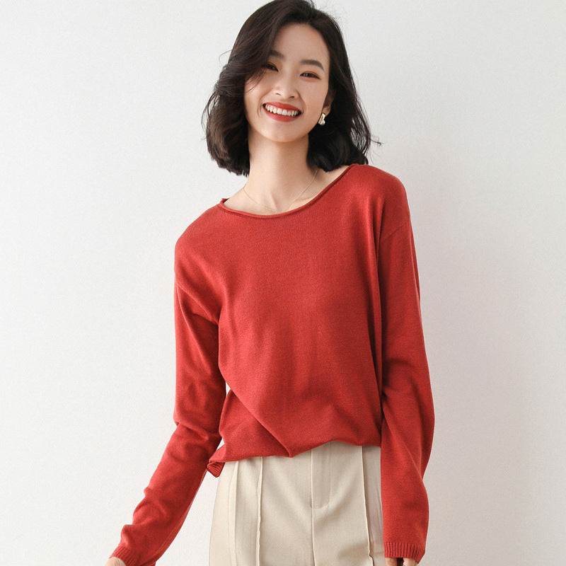 Damen Leichter Feinstrick-Pullover mit weitem Rundhalsausschnitt und legerem Schnitt Shop Nory