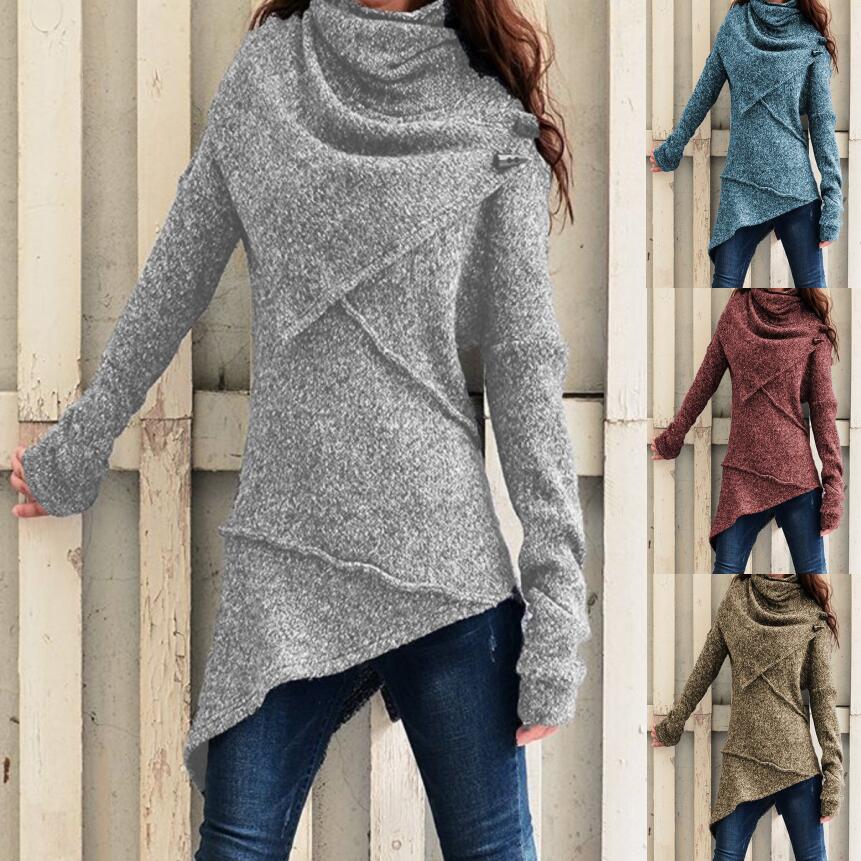 Damen asymmetrischer Boucle-Strickpullover mit großem Schalfkragen Shop Nory
