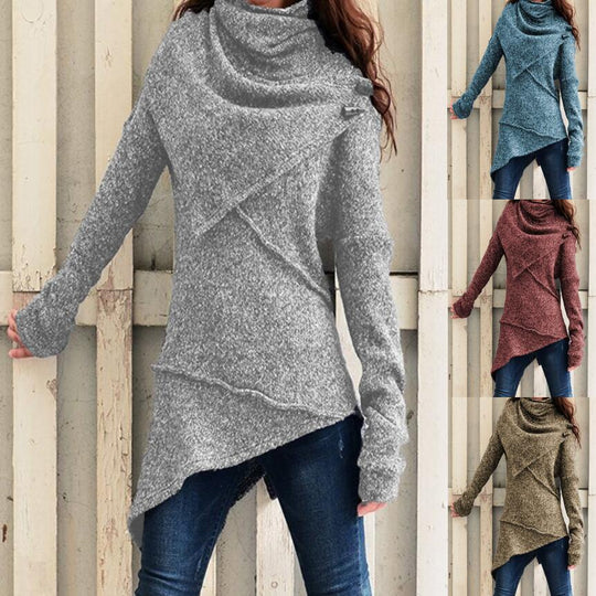 Damen asymmetrischer Boucle-Strickpullover mit großem Schalfkragen Shop Nory