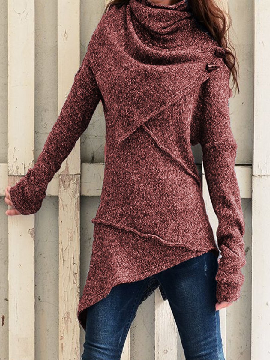 Damen asymmetrischer Boucle-Strickpullover mit großem Schalfkragen Shop Nory