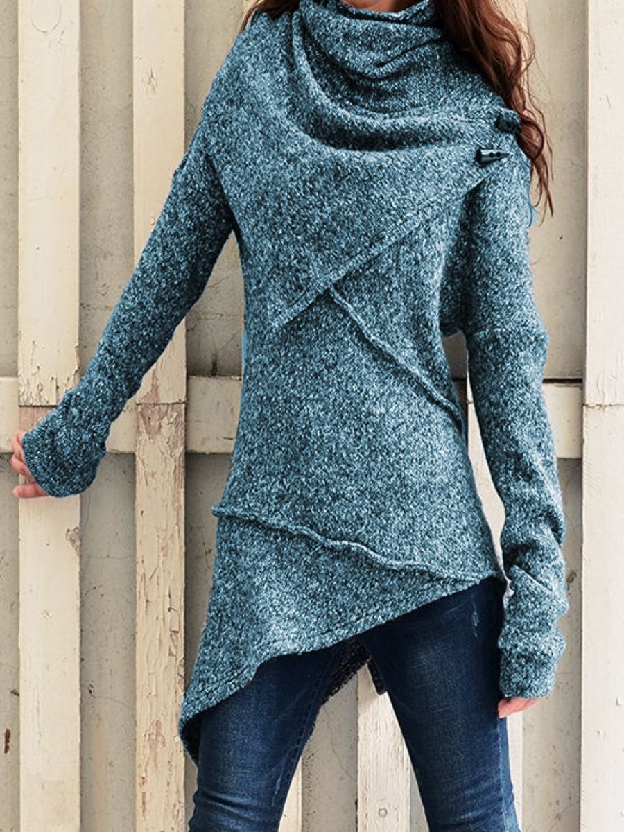Damen asymmetrischer Boucle-Strickpullover mit großem Schalfkragen Shop Nory