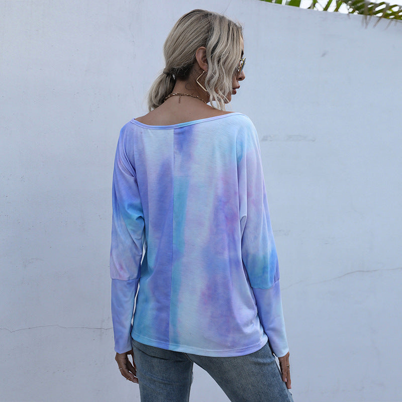 Damen Oversize-Longsleeve mit Off-Shoulder Ausschnitt und Batikmuster Shop Nory