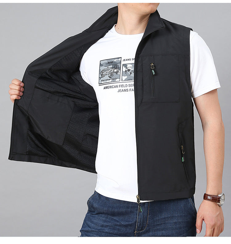Herren Leichte Multifunktionale Outdoor-Weste mit Reißverschlusstaschen und Stehkragen Shop Nory