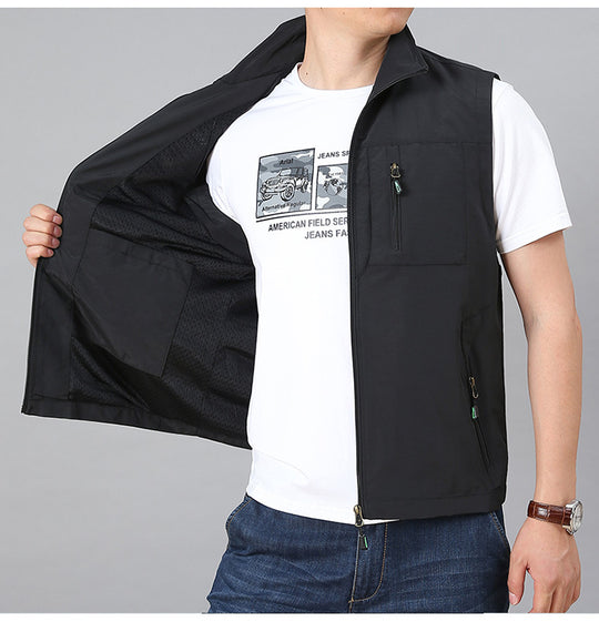 Herren Leichte Multifunktionale Outdoor-Weste mit Reißverschlusstaschen und Stehkragen Shop Nory