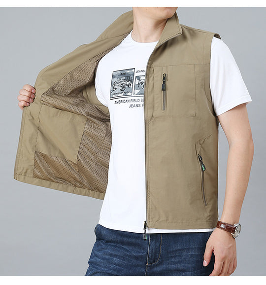 Herren Leichte Multifunktionale Outdoor-Weste mit Reißverschlusstaschen und Stehkragen Shop Nory