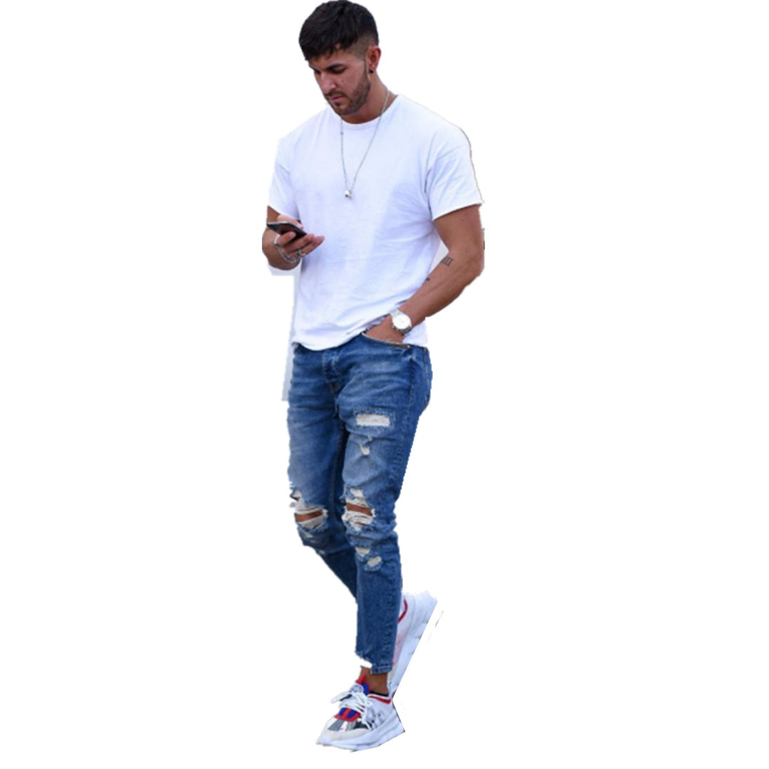 Herren modische Slim Fit Jeans mit angesagten Rissen und Verjüngung
