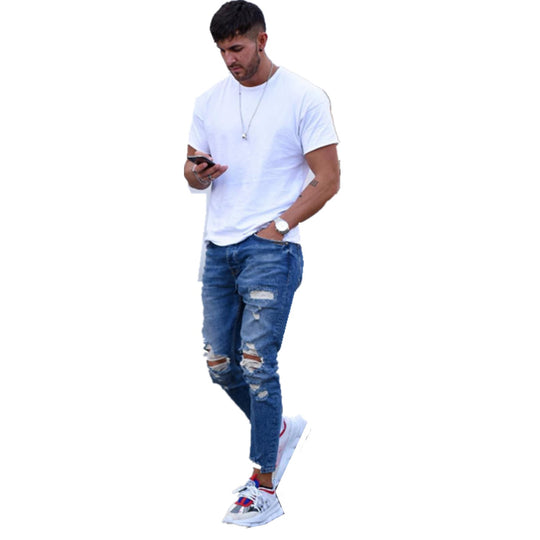 Herren modische Slim Fit Jeans mit angesagten Rissen und Verjüngung
