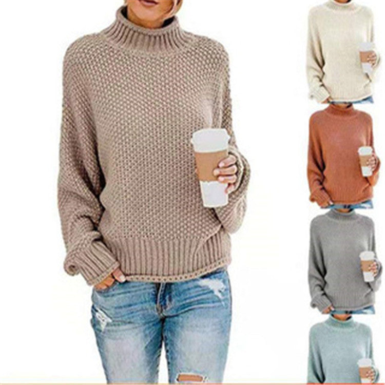 Damen Grobgestrickter Boxy-Rollkragenpullover mit strukturierter Waffeloptik und geripptem Saum Shop Nory
