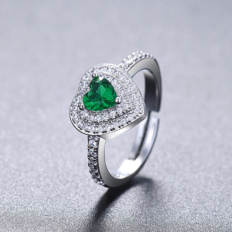 Damen Ring mit herzförmigem Rubin und funkelndem Zirkonia-Besatz Shop Nory