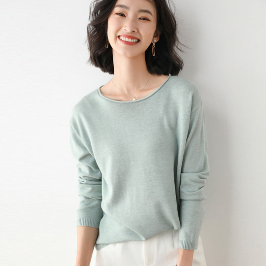 Damen Leichter Feinstrick-Pullover mit weitem Rundhalsausschnitt und legerem Schnitt Shop Nory