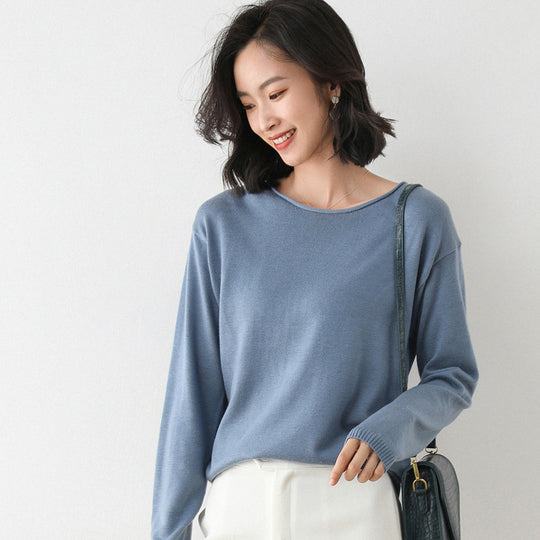 Damen Leichter Feinstrick-Pullover mit weitem Rundhalsausschnitt und legerem Schnitt Shop Nory