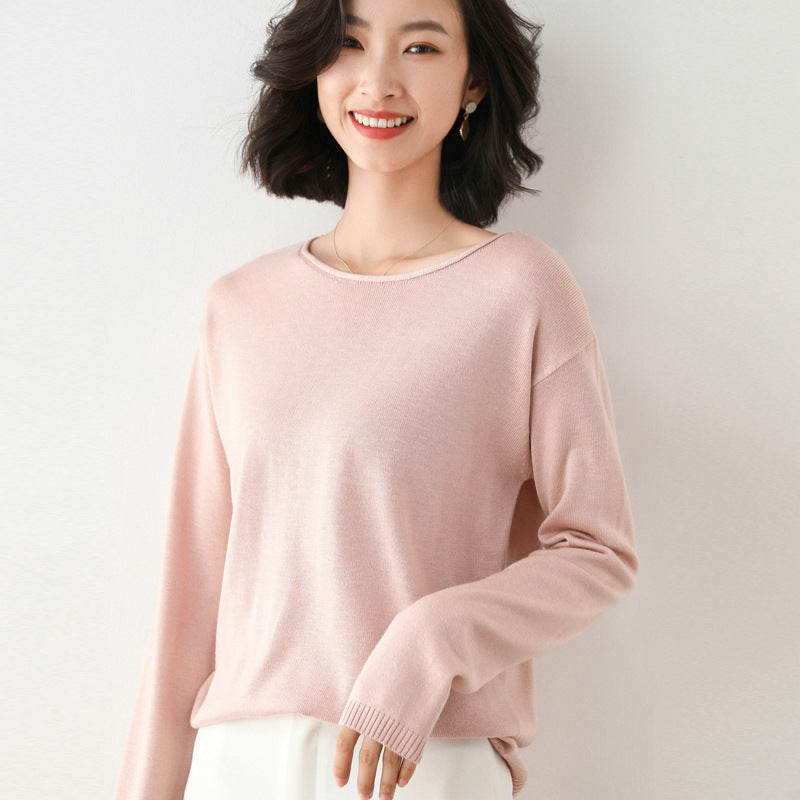 Damen Leichter Feinstrick-Pullover mit weitem Rundhalsausschnitt und legerem Schnitt Shop Nory