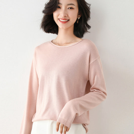 Damen Leichter Feinstrick-Pullover mit weitem Rundhalsausschnitt und legerem Schnitt Shop Nory