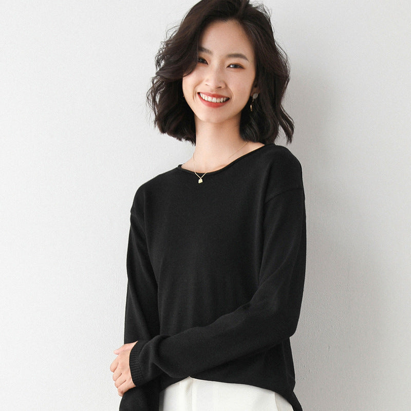 Damen Leichter Feinstrick-Pullover mit weitem Rundhalsausschnitt und legerem Schnitt Shop Nory