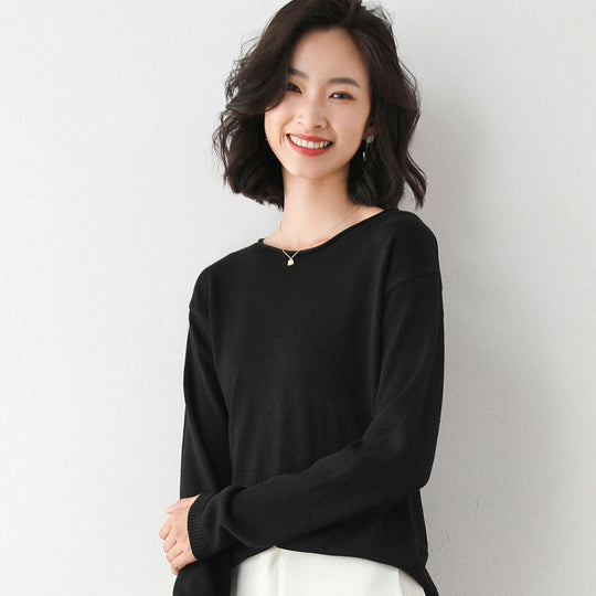 Damen Leichter Feinstrick-Pullover mit weitem Rundhalsausschnitt und legerem Schnitt Shop Nory