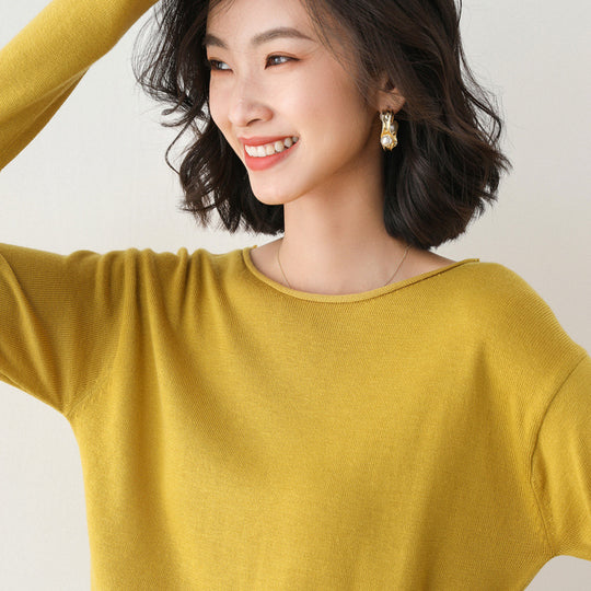 Damen Leichter Feinstrick-Pullover mit weitem Rundhalsausschnitt und legerem Schnitt Shop Nory