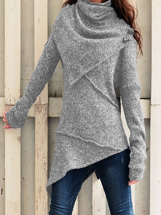 Damen asymmetrischer Boucle-Strickpullover mit großem Schalfkragen Shop Nory
