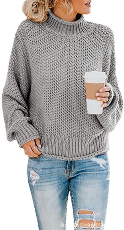 Damen Grobgestrickter Boxy-Rollkragenpullover mit strukturierter Waffeloptik und geripptem Saum Shop Nory