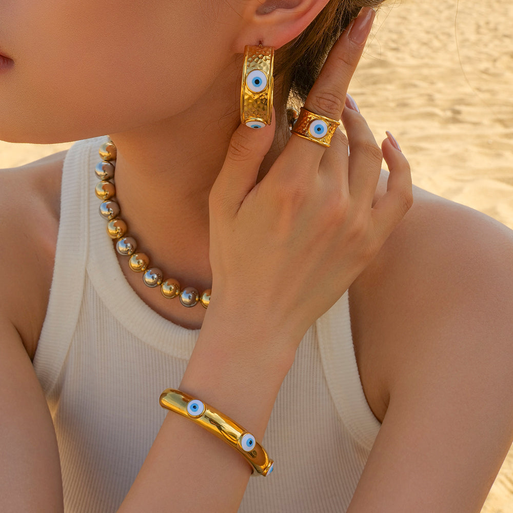 Creolen "Nazar" Evil Eye in Edelstahl - 18k vergoldet | Shop Nory