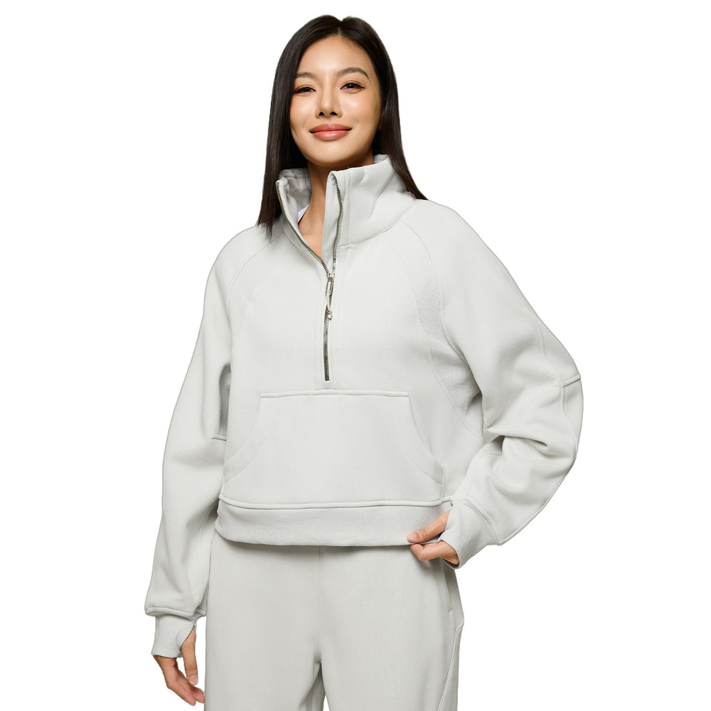 Damen-Sweatshirt mit Stehkragen, Reißverschluss und Futter