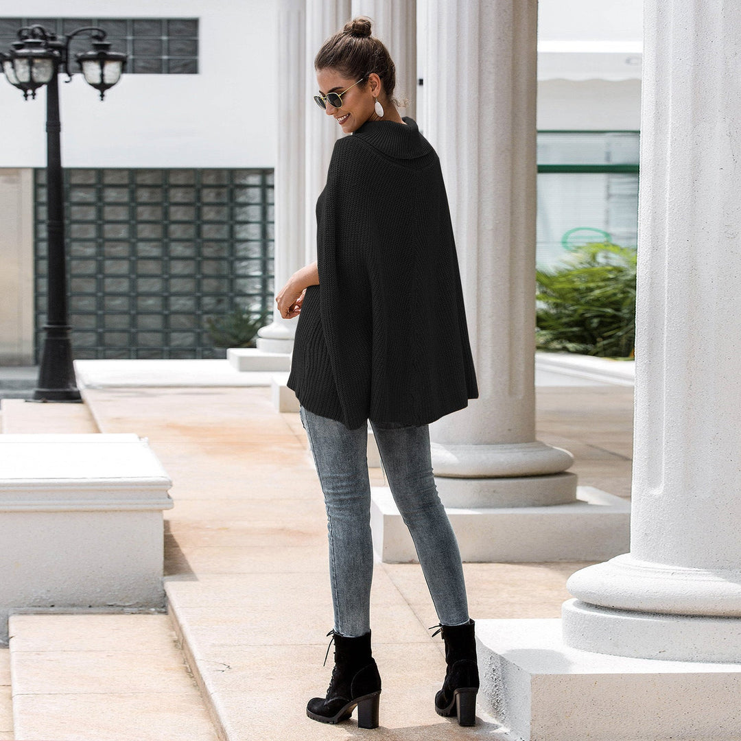 Damen Strickponcho mit stiltauglichem Rollkragen und offenen Ärmeln