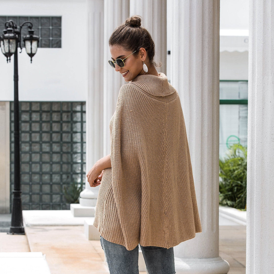 Damen Strickponcho mit stiltauglichem Rollkragen und offenen Ärmeln