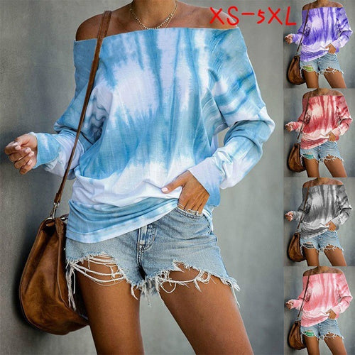 Damen Schulterfreies Batik-Langarmshirt mit weitem Oversize-Schnitt Shop Nory