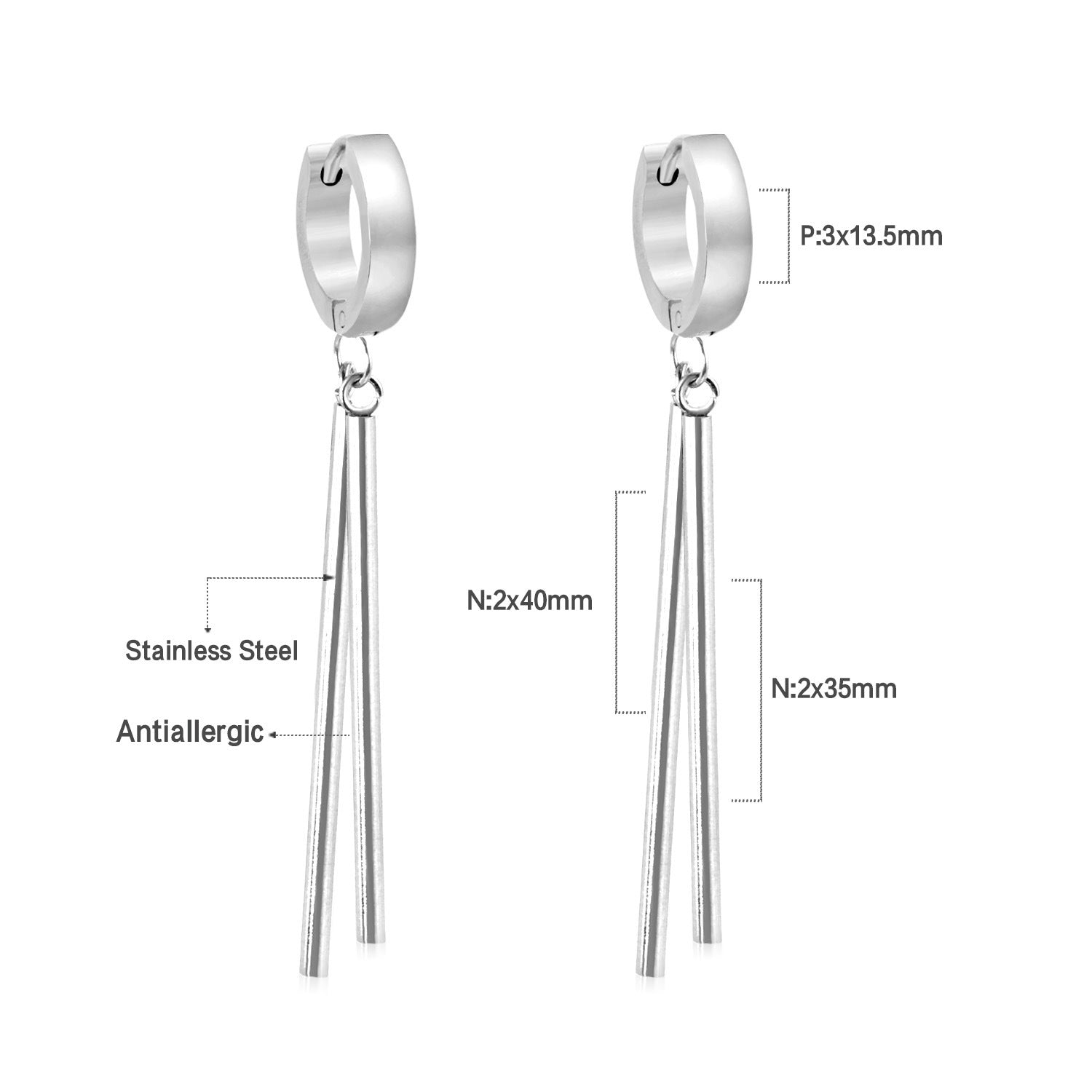 Damen Hängende Ohrstecker mit Herz-Anhänger aus hochwertigem Edelstahl Shop Nory