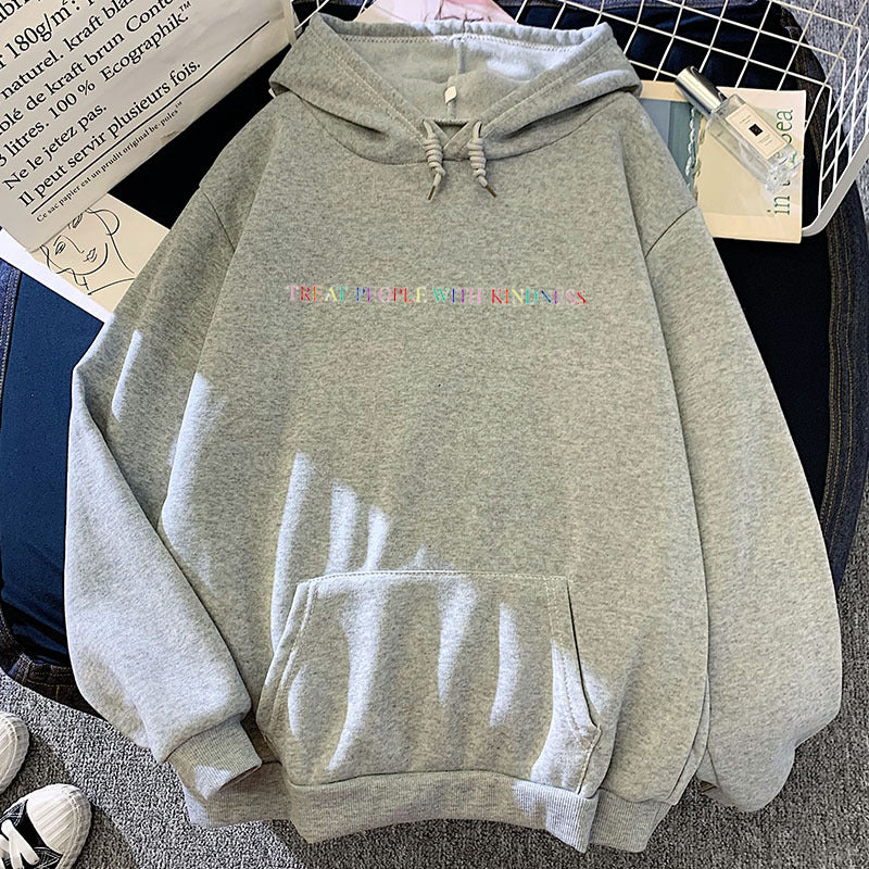 Damen nan lässiger Oversize-Kapuzenpullover mit holografischem Schriftzug, Kängurutasche und angerautem Fleece Shop Nory