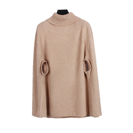 Damen Strickponcho mit stiltauglichem Rollkragen und offenen Ärmeln