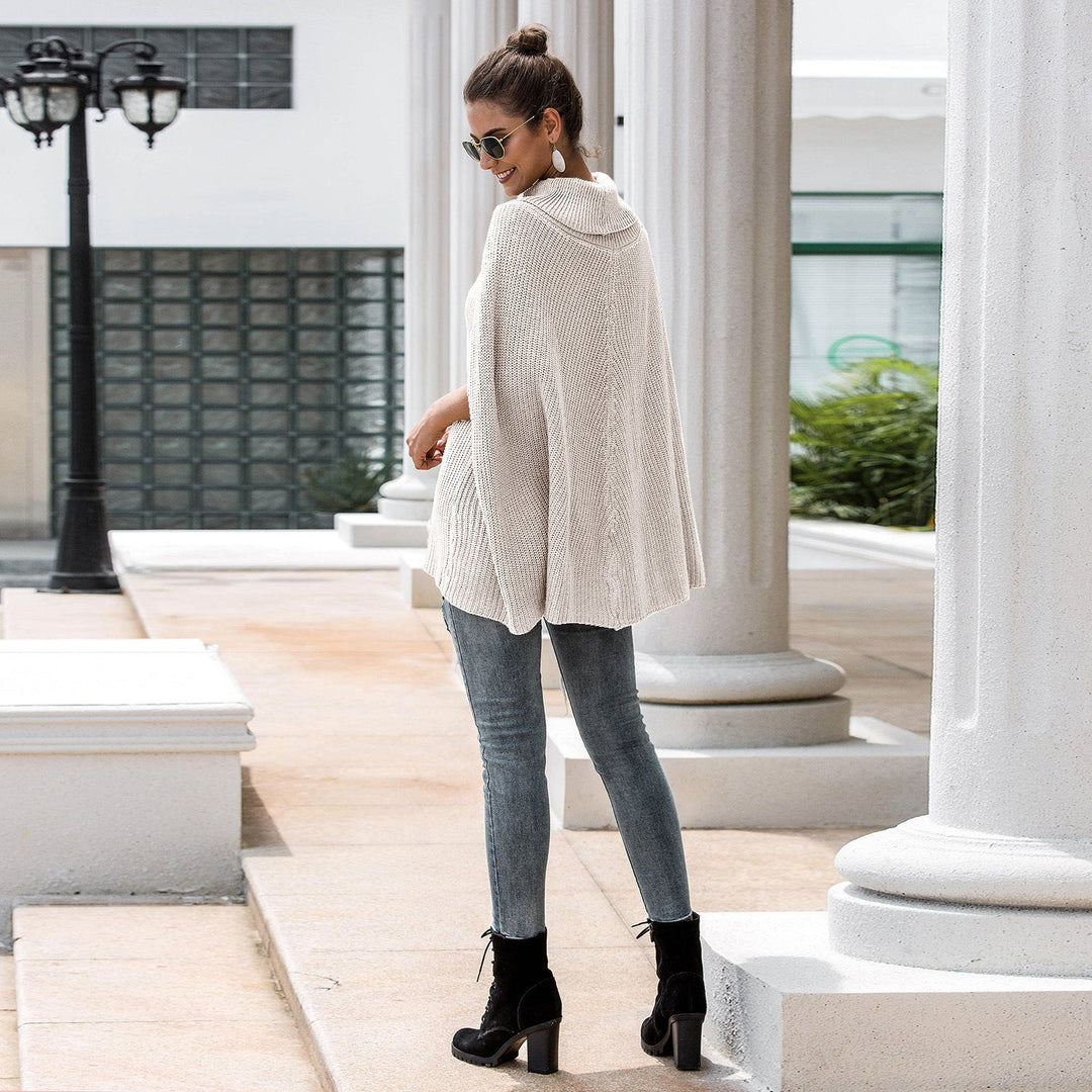 Damen Strickponcho mit stiltauglichem Rollkragen und offenen Ärmeln