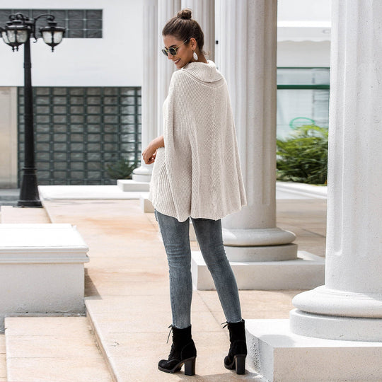 Damen Strickponcho mit stiltauglichem Rollkragen und offenen Ärmeln