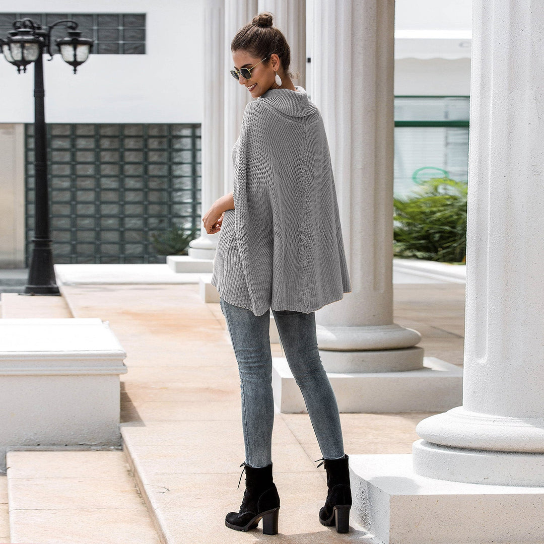 Damen Strickponcho mit stiltauglichem Rollkragen und offenen Ärmeln