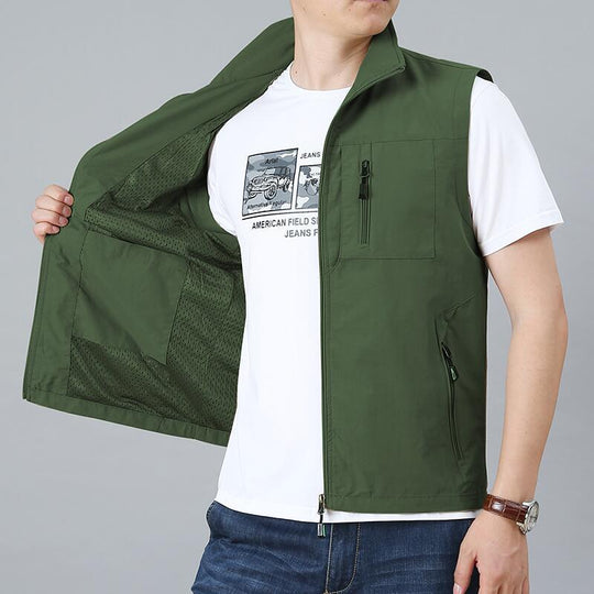 Herren Leichte Multifunktionale Outdoor-Weste mit Reißverschlusstaschen und Stehkragen Shop Nory
