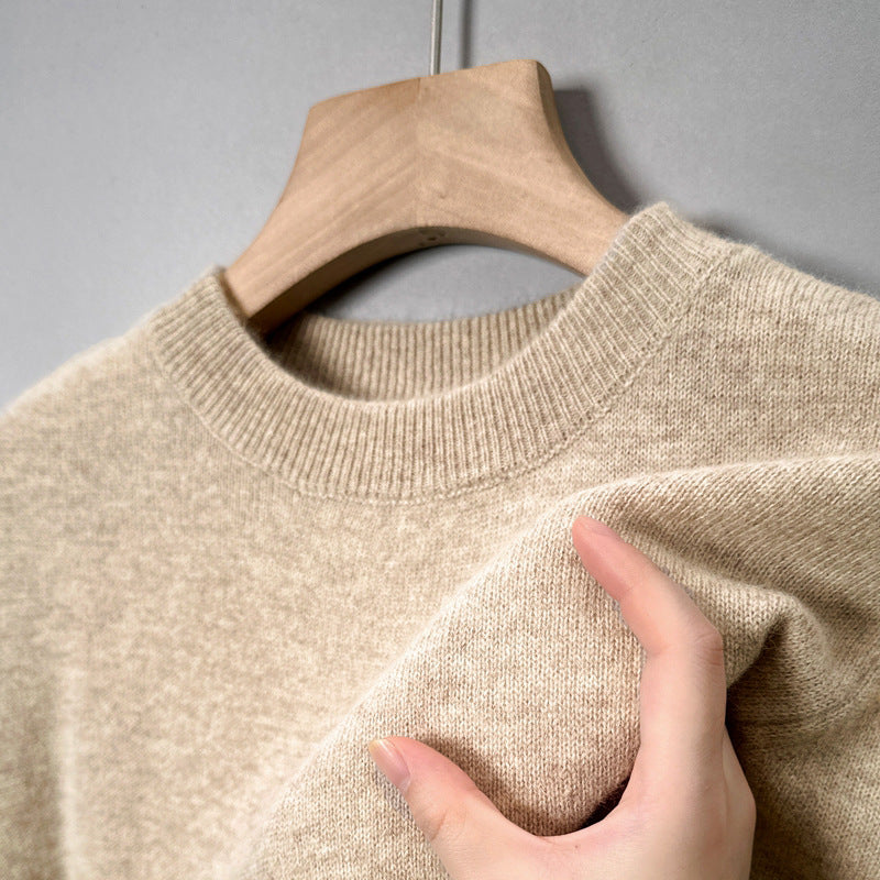 Herren-Wollpullover, Rundhalsausschnitt, einfarbig