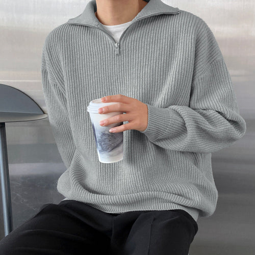 Herren-Strickpullover mit Stehkragen und Reißverschluss