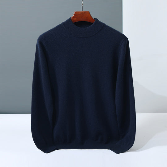 Herren-Kaschmirpullover, Stehkragen, einfarbig