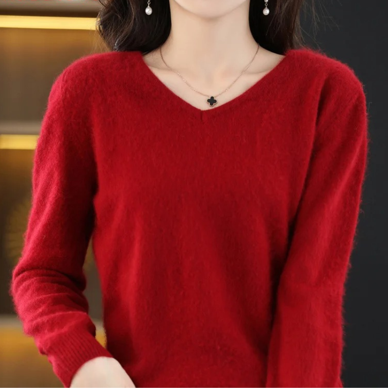 Pullover Damen V-ausschnitt Leichter und Weicher Strickpullover