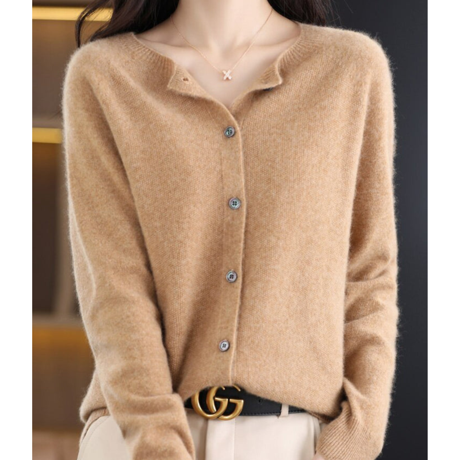 ShopNory |Damen O-Ausschnitt Strickjacke Pullover