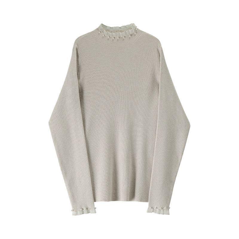 Damen-Strickpullover mit Stehkragen und Perlendetails