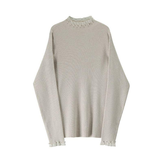 Damen-Strickpullover mit Stehkragen und Perlendetails