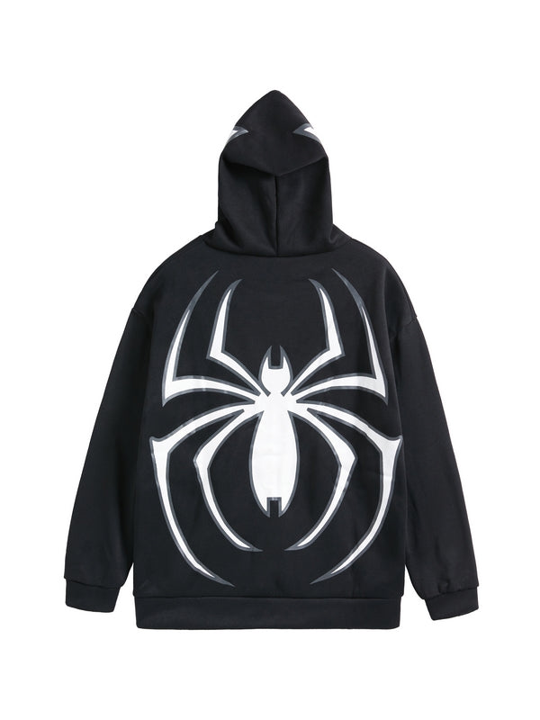 Hoodie mit Reißverschluss Und Spinnenprint