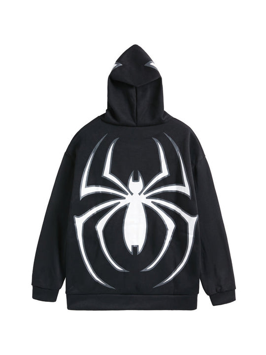 Hoodie mit Reißverschluss Und Spinnenprint
