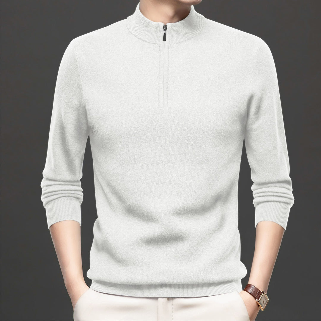 Herren-Strickpullover mit Stehkragen und halbem Reißverschluss